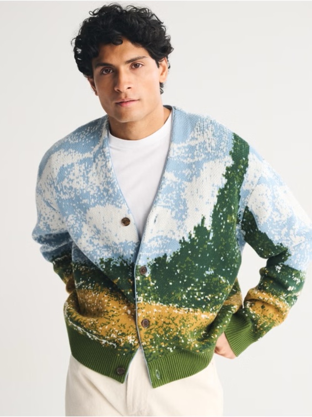 Abercrombie & Fitch Van Gogh Scenic All Over Cardigan Size Small Mens